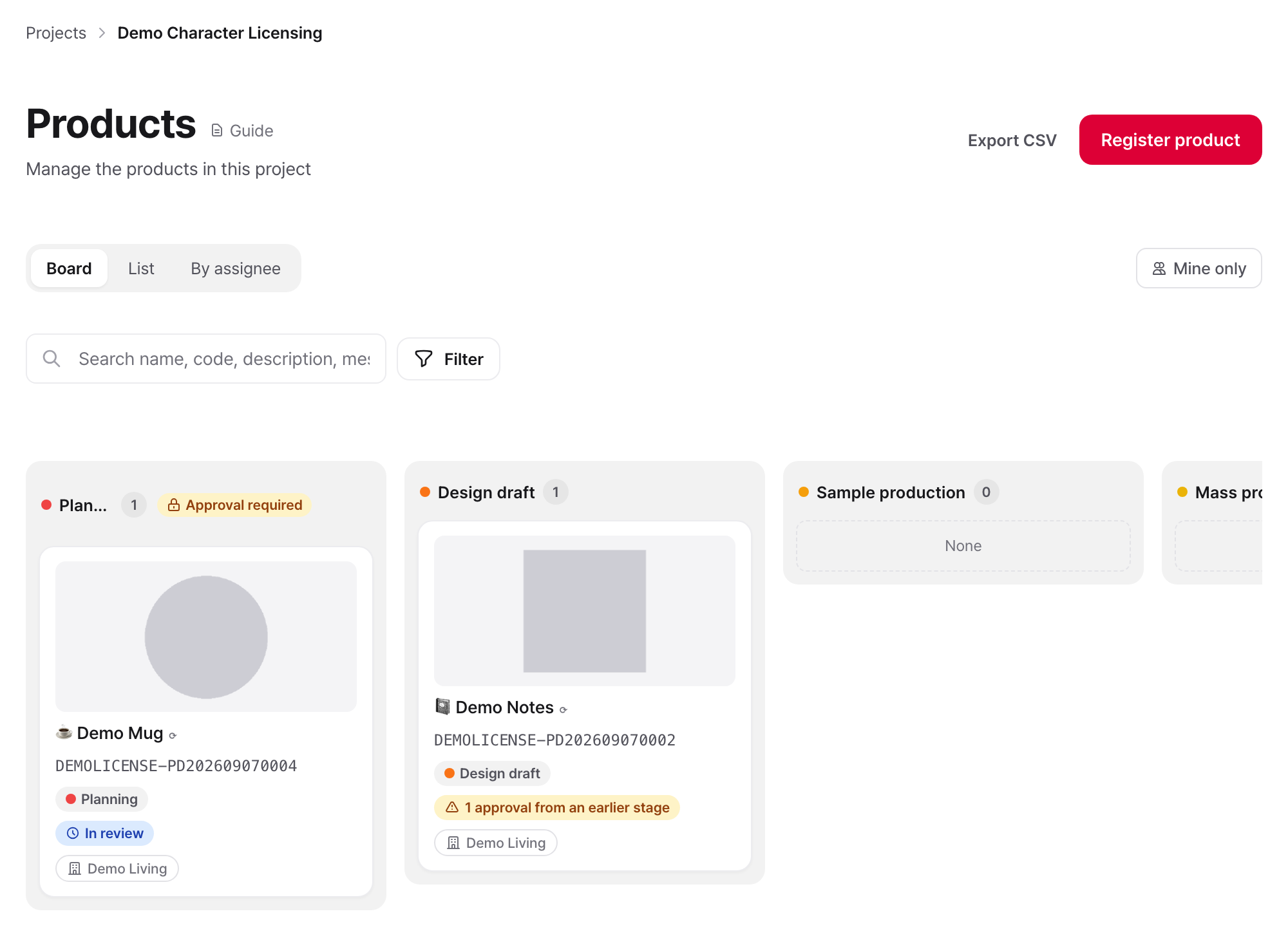 Screen example: Register the product