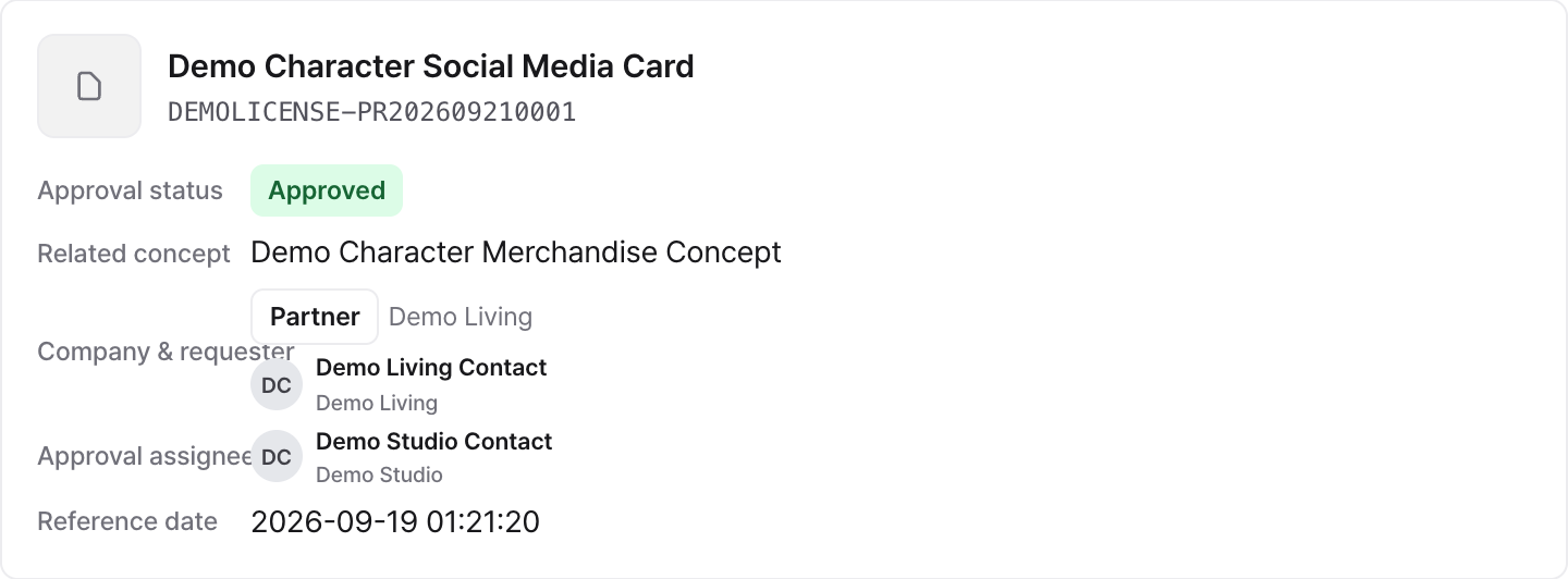 Promotional materials registered to a project and their approval status