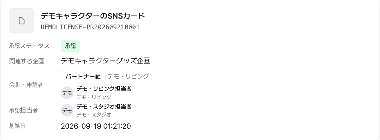プロジェクトに登録された広告宣伝物と承認状況